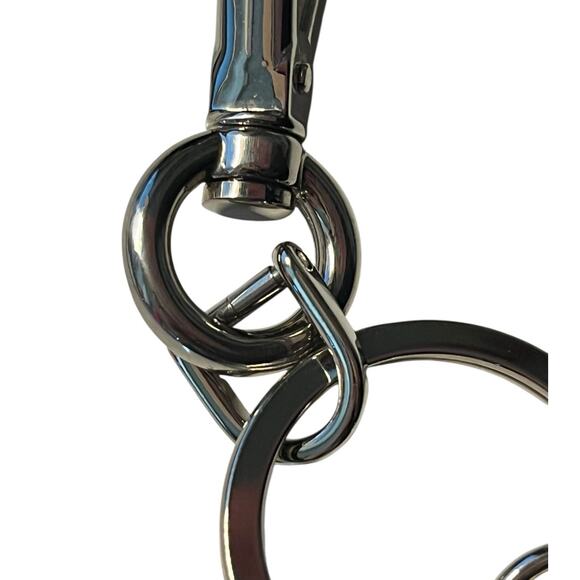 Prada Metal Keychain Key Ring Bag Charm Silver Engraved Logo Vintage - Picture 5 of 6